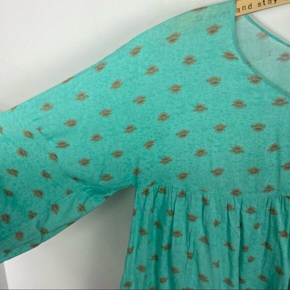 Sundance Catalogue Bohemian Peasant Blouse Size XS Rayon Hippie Blue Green Gold - Picture 6 of 11